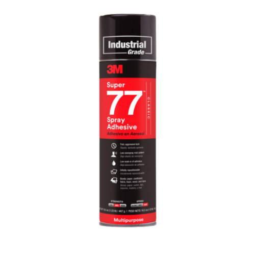 3M™ Super 77™ Classic Spray Adhesive, Clear, 24 fl oz Can (Net Wt 16.5 oz), 12/Case, NOT FOR SALE IN CA AND OTHER STATES
