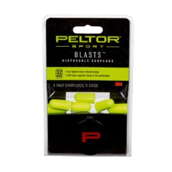 Peltor™ Sport Blasts™ Disposable Earplugs w/ Reusable case 97080-10C, 3 Pair Pack, Neon Yellow