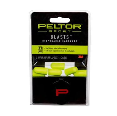 Peltor™ Sport Blasts™ Disposable Earplugs w/ Reusable case 97080-10C, 3 Pair Pack, Neon Yellow